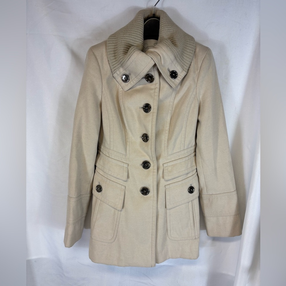 Jessica Simpson Beige Pea Coat with Ribbed Collar